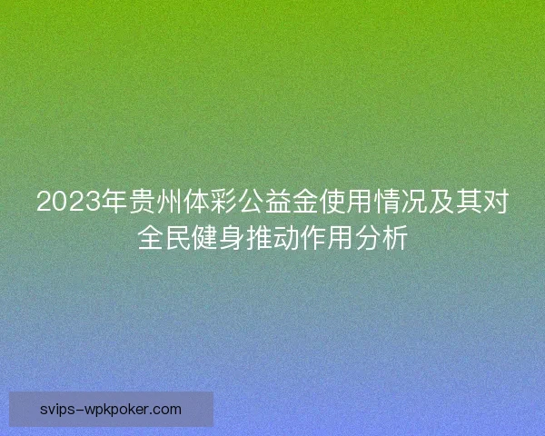 2023年贵州体彩公益金使用情况及其对全民健身推动作用分析